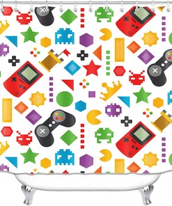 Video Game Shower Curtain - Cute Gaming Bathroom Decor for Boyfriend or Husband