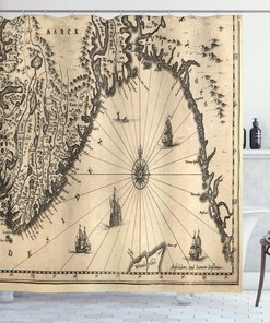 Viking World Map Shower Curtain, Map Of Southern Norway And Vikings World, Cloth Bathroom Decor L, Cream and Grey 