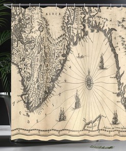 Viking World Map Shower Curtain, Map Of Southern Norway And Vikings World, Cloth Bathroom Decor L, Cream and Grey 