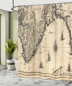 Viking World Map Shower Curtain, Map Of Southern Norway And Vikings World, Cloth Bathroom Decor L, Cream and Grey 