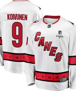 Ville Koivunen 9 Carolina Hurricanes Stanley Cup 2023 Playoffs Patch Away Breakaway Men Jersey - White