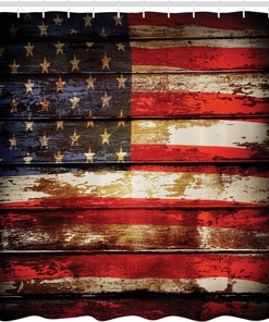 Vintage American Flag Shower Curtain, Rustic Weathered Plank Artwork- Bathroom Decor