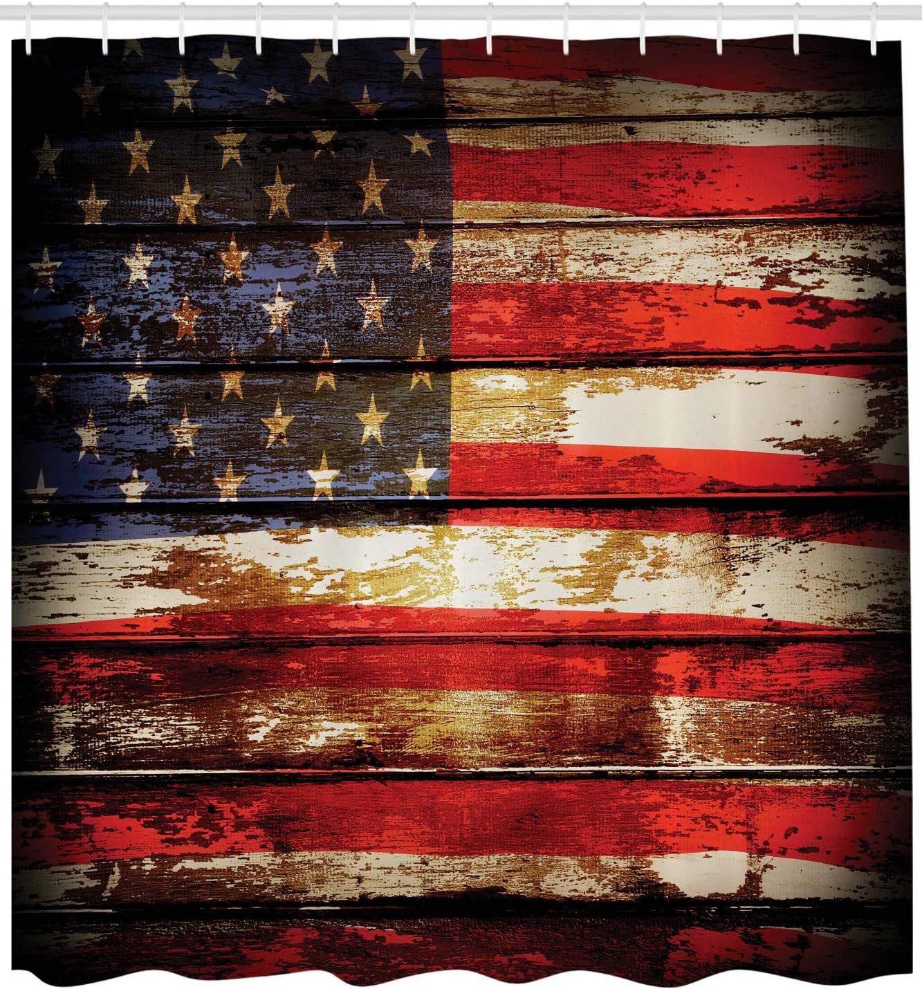 Vintage American Flag Shower Curtain, Rustic Weathered Plank Artwork- Bathroom Decor