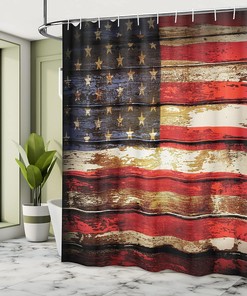 Vintage American Flag Shower Curtain, Rustic Weathered Plank Artwork- Bathroom Decor