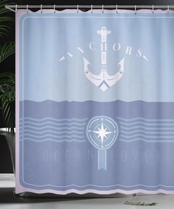 Vintage Anchor Compass Nautical Shower Curtain Dark Ceiling Bathroom Decor
