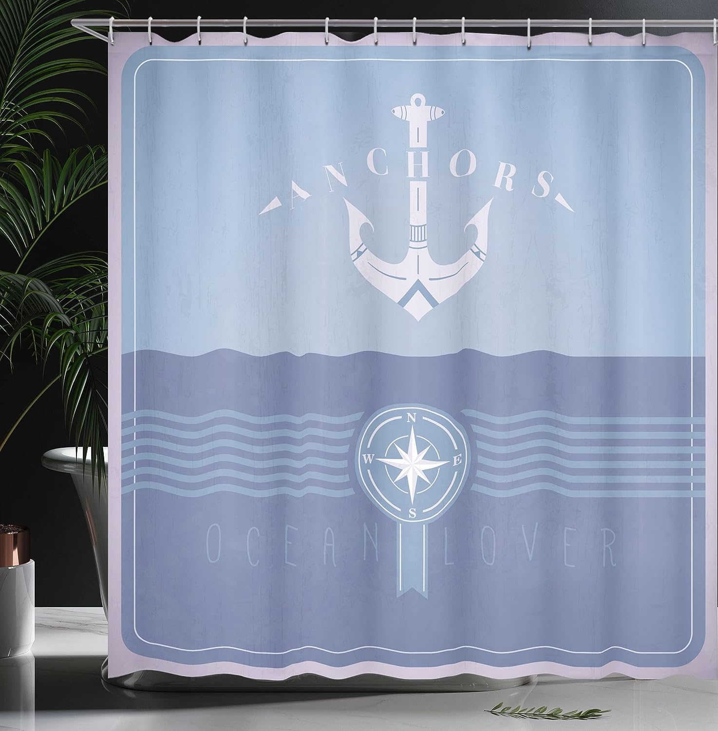 Vintage Anchor Compass Nautical Shower Curtain Dark Ceiling Bathroom Decor