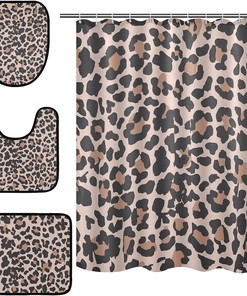 Vintage Animal Leopard Pattern Shower Curtain Set for Bathroom Home Decor