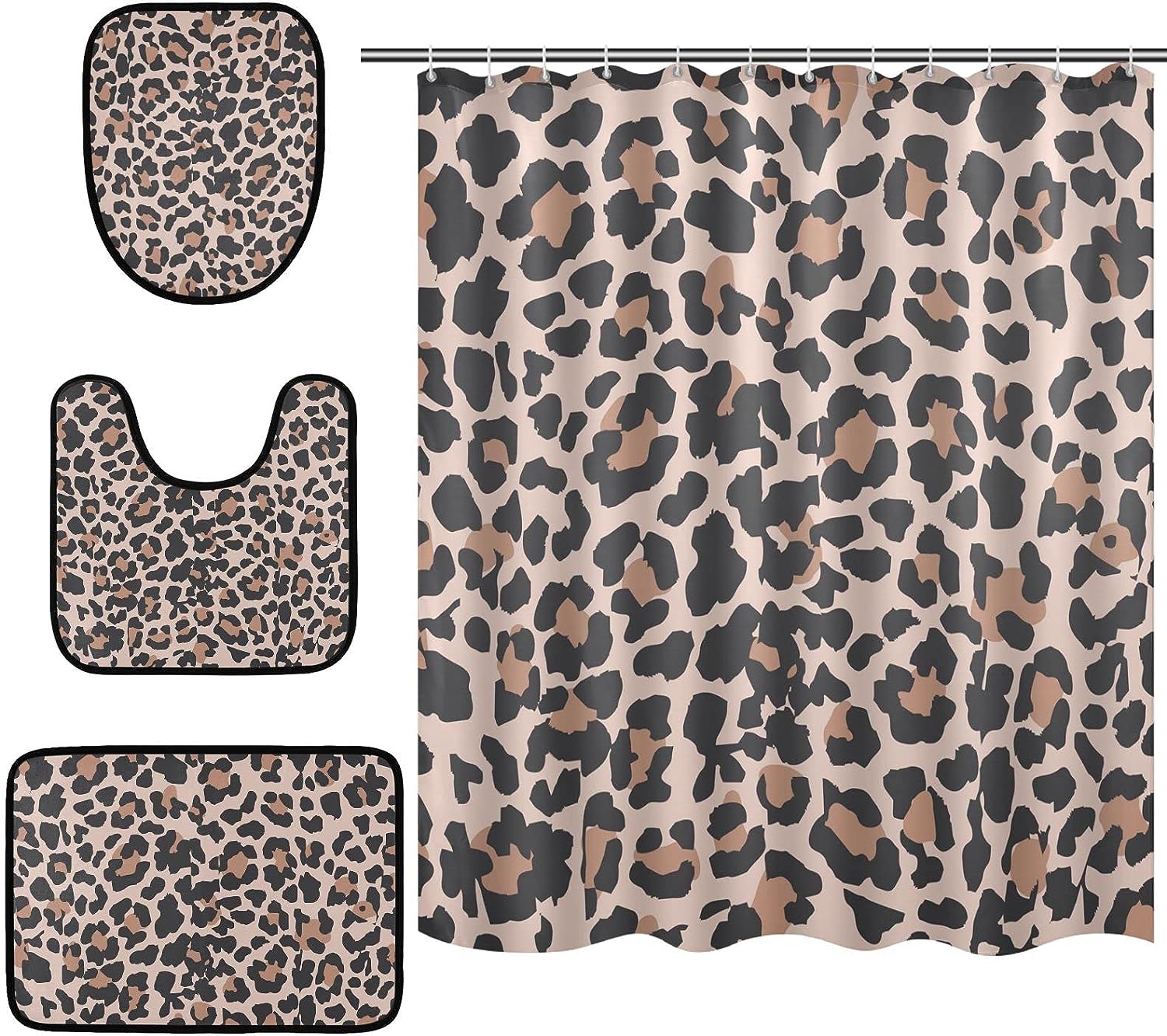 Vintage Animal Leopard Pattern Shower Curtain Set for Bathroom Home Decor