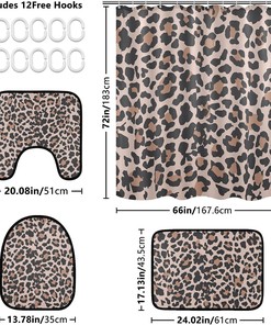 Vintage Animal Leopard Pattern Shower Curtain Set for Bathroom Home Decor