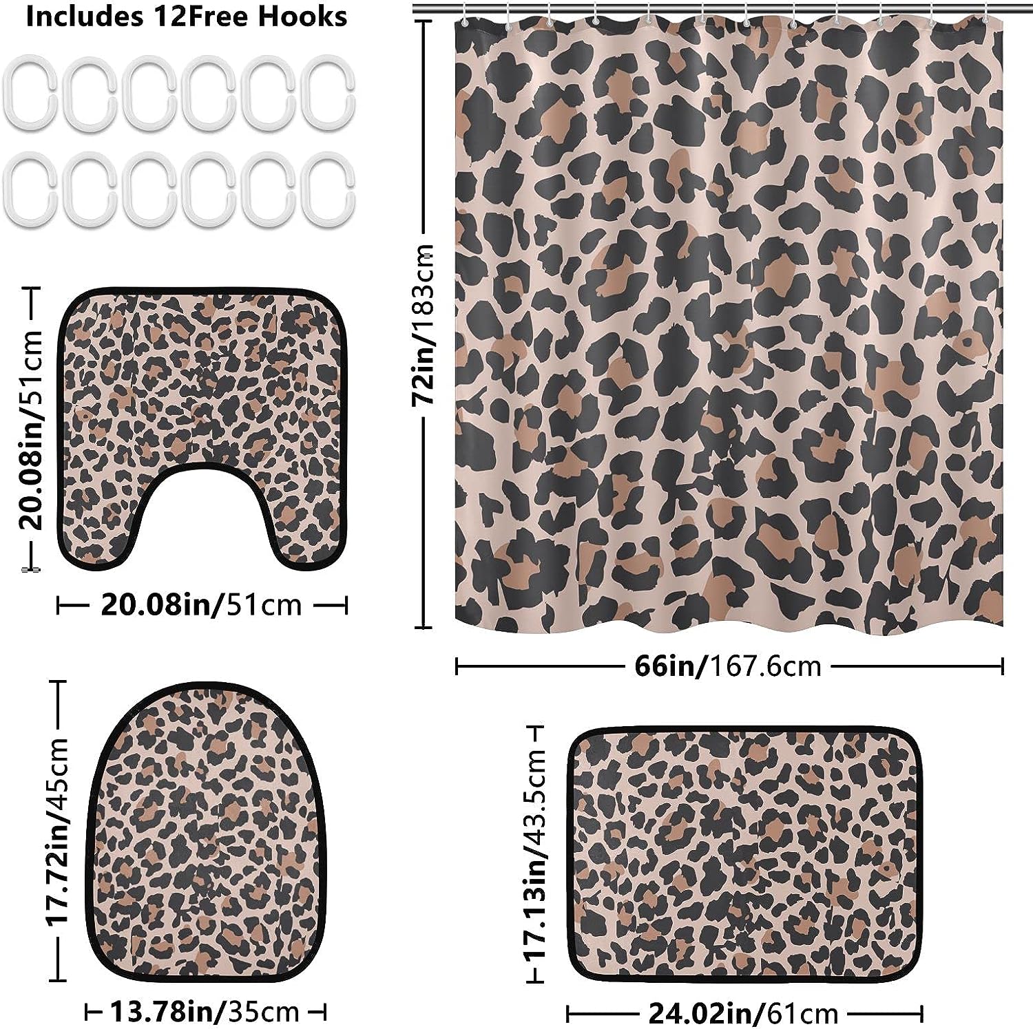 Vintage Animal Leopard Pattern Shower Curtain Set for Bathroom Home Decor