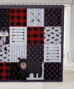 Vintage Arrow Bear and Fox Waterproof Heavy Fabric Shower Curtain Perfect for Rustic Bathroom Decor