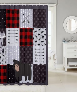 Vintage Arrow Bear and Fox Waterproof Heavy Fabric Shower Curtain Perfect for Rustic Bathroom Decor