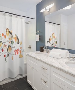 Vintage Birds Shower Curtain Set with Boho and Farmhouse Designs - Unique Bathroom Decor