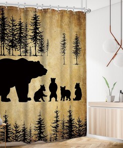 Vintage Black and Brown Bear Shower Curtain for a Country Farmhouse Bathroom Decor