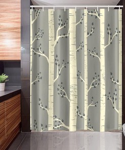Vintage Bohemian Tree Shower Curtain, Branches Illustration in Pale Yellow and Warm Taupe, Fabric Bathroom Decor
