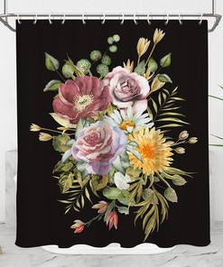 Vintage Boho Floral Shower Curtain - Green Leaves and Plants Bohemian Style Fabric Bathroom Accessories for Your Home