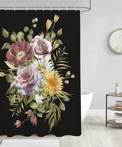 Vintage Boho Floral Shower Curtain - Green Leaves and Plants Bohemian Style Fabric Bathroom Accessories for Your Home