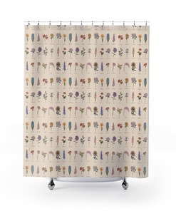 Vintage Botanical Boho Wildflower Shower Curtain for Cottagecore Bathroom 