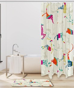 Vintage Christmas Elk Shower Curtain with Printed Fabric | Bathroom Decor