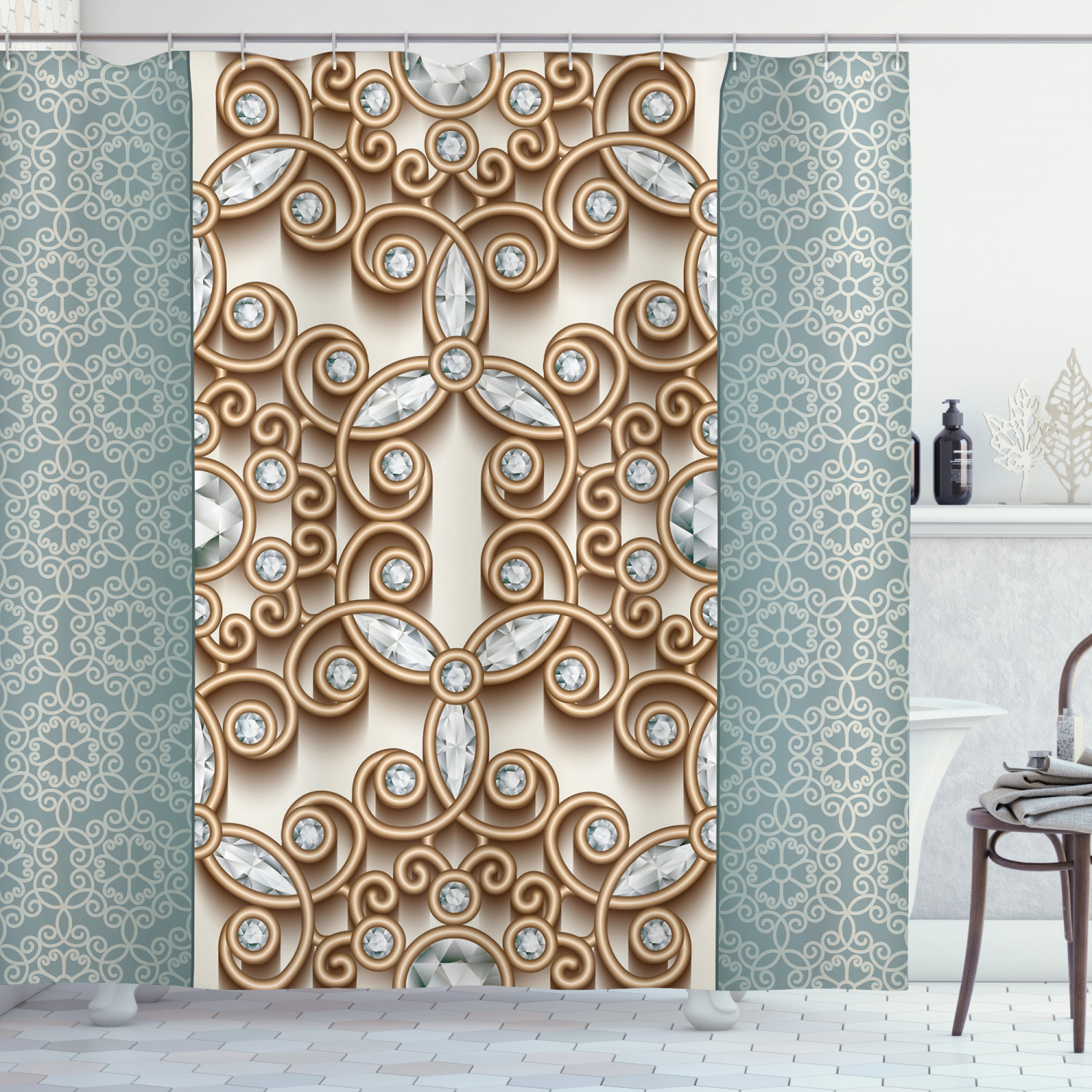Vintage Diamonds Boho Shower Curtain - Retro Print for an Elegant Vintage Look