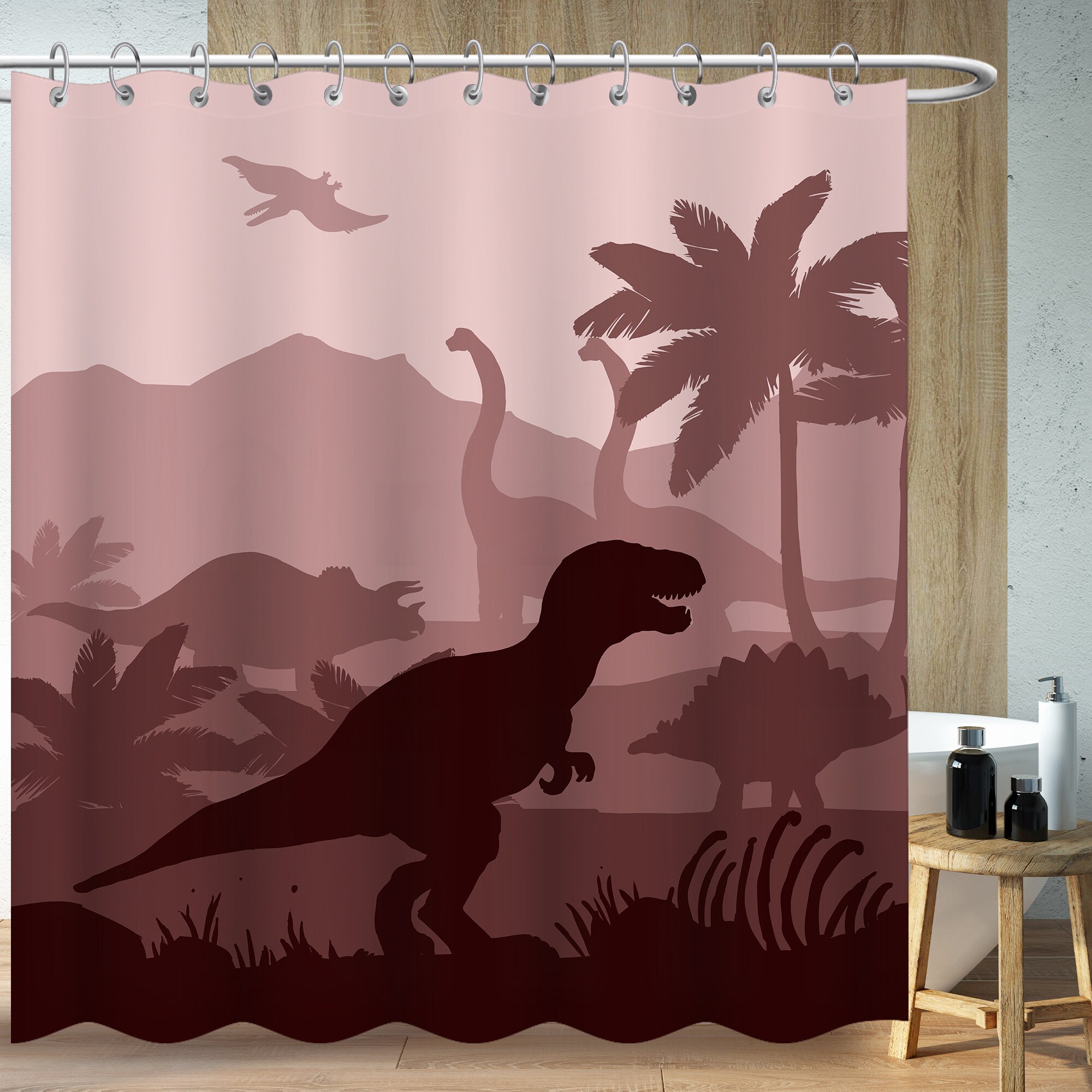 Vintage Dinosaur Age Rainforest Shower Curtain Bathroom Decor