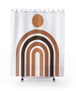 Vintage Fabric Boho Style Rainbow and Sun Abstract Shower Curtain for Retro Bathroom Decor