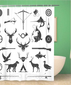 Vintage Hunting and Fishing Deer Head Shower Curtain, Waterproof Fabric, Home and Bathroom Decor