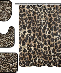Vintage Leopard Spot Pattern Shower Curtain Set for Bathroom Home Decor