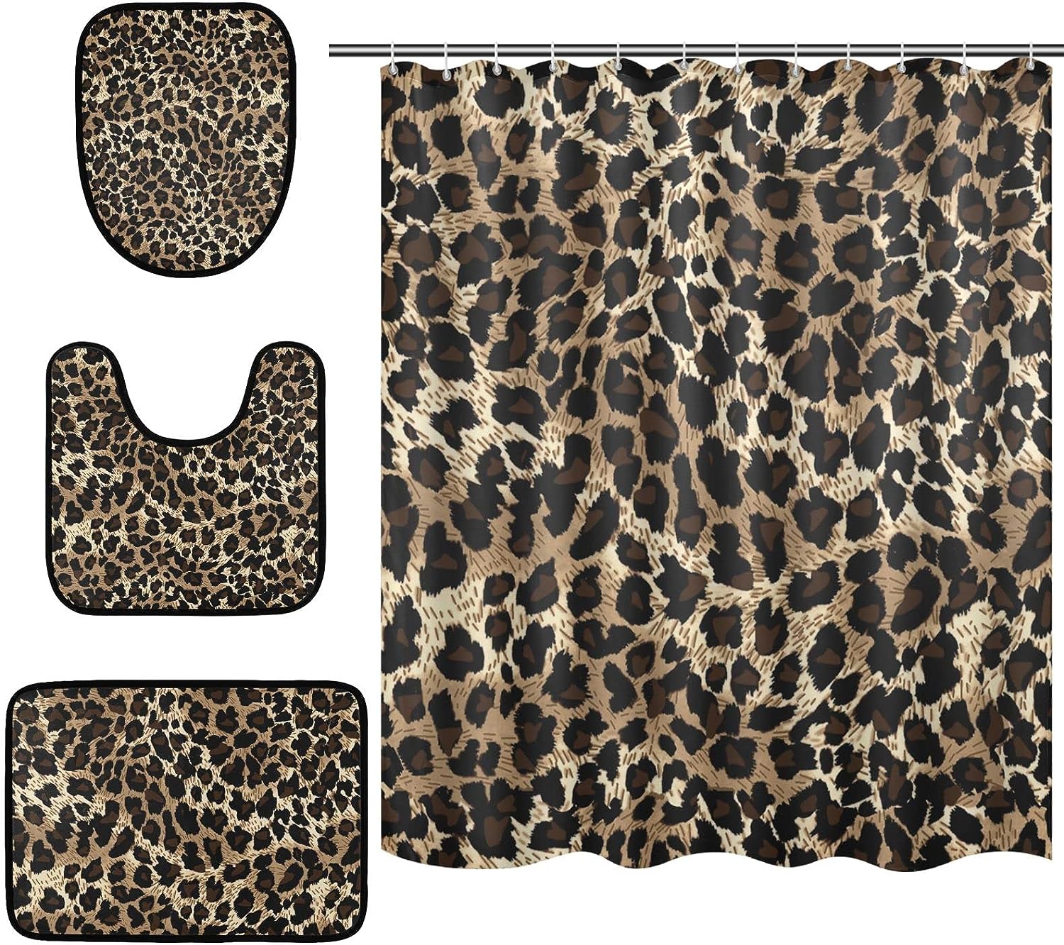 Vintage Leopard Spot Pattern Shower Curtain Set for Bathroom Home Decor