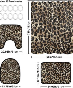 Vintage Leopard Spot Pattern Shower Curtain Set for Bathroom Home Decor