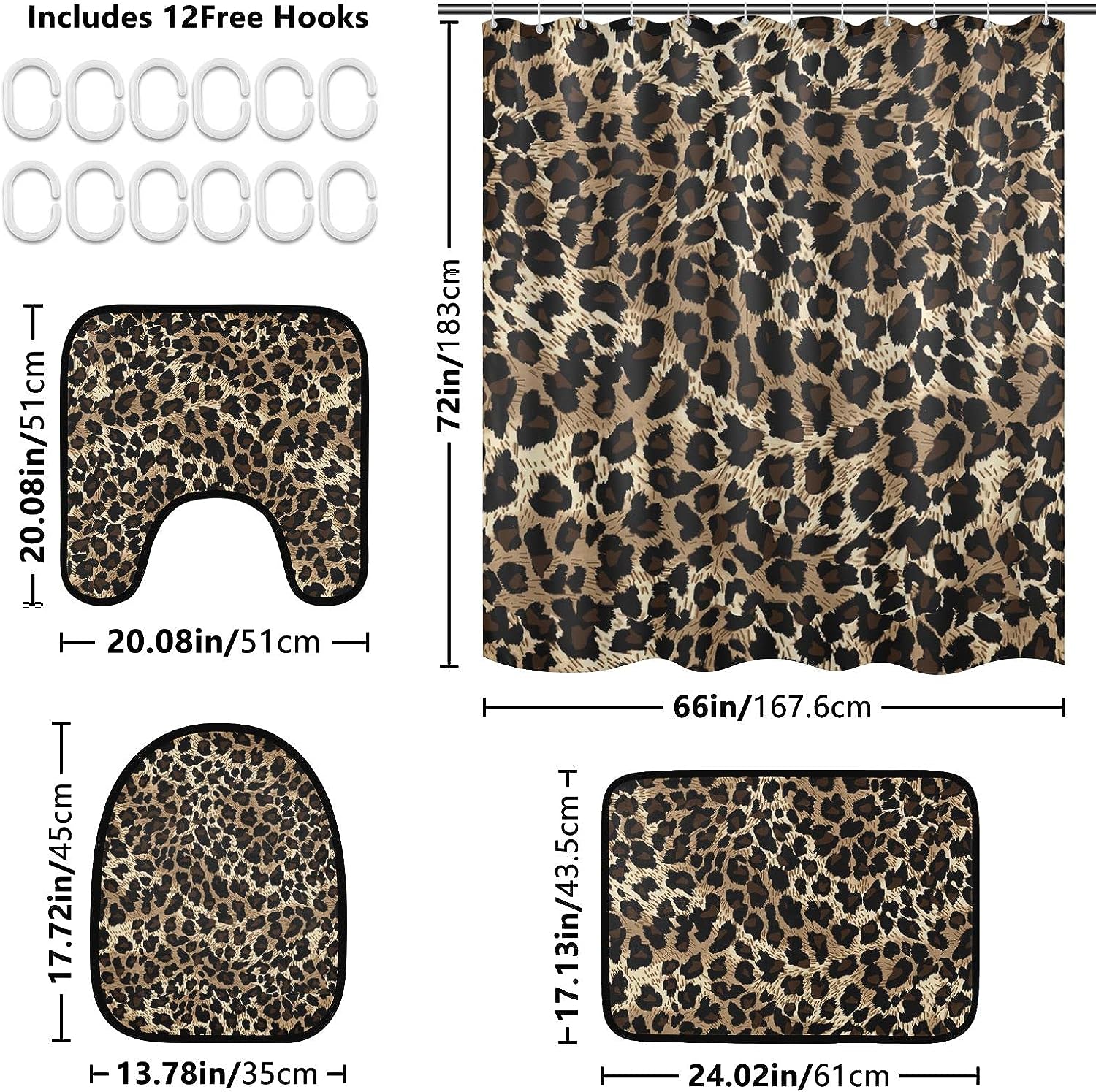 Vintage Leopard Spot Pattern Shower Curtain Set for Bathroom Home Decor