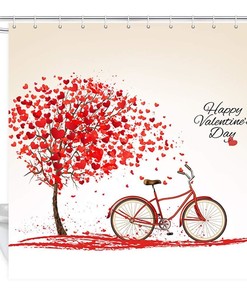 Vintage Love Bicycle Hearts Tree Shower Curtain for Retro Bathroom Decor