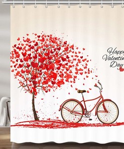 Vintage Love Bicycle Hearts Tree Shower Curtain for Retro Bathroom Decor