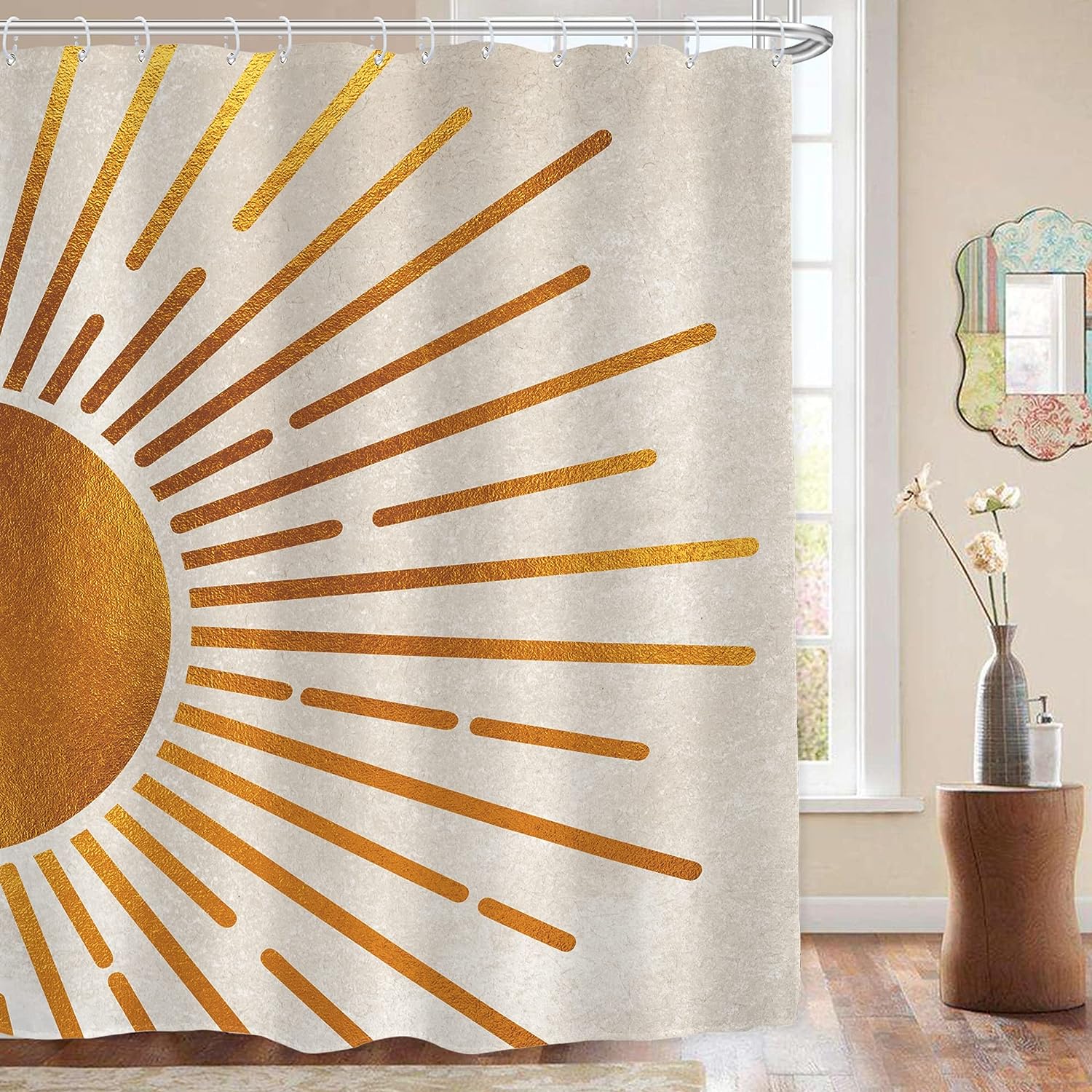 Vintage Mid-Century Sun Aesthetic Shower Curtain for a Modern Bathroom Decor