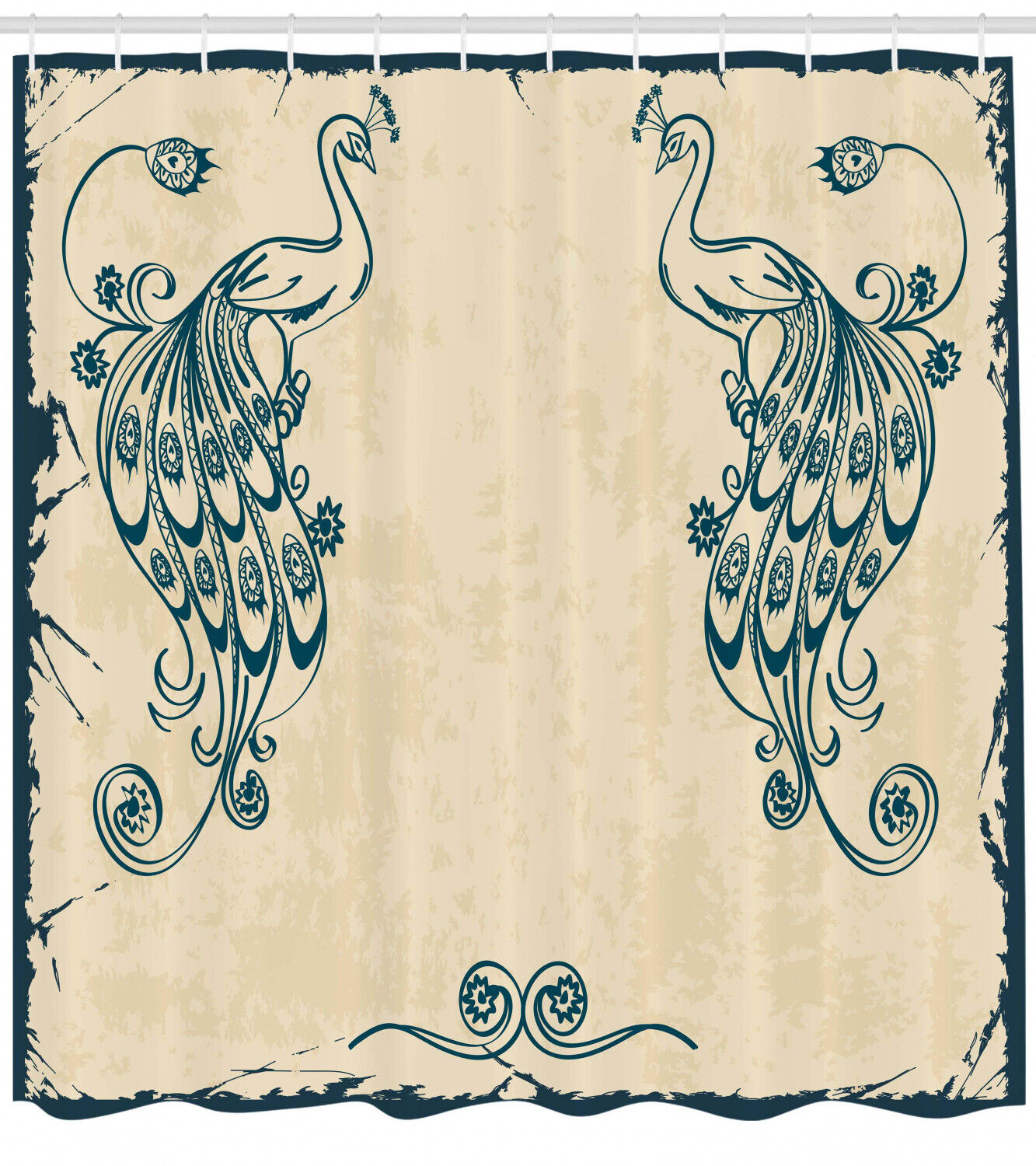 Vintage Peacock Bird Shower Curtain in Beige Teal - Perfect for Bathroom Decor