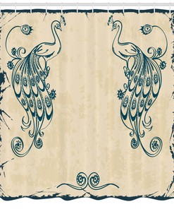 Vintage Peacock Bird Shower Curtain in Beige Teal - Perfect for Bathroom Decor