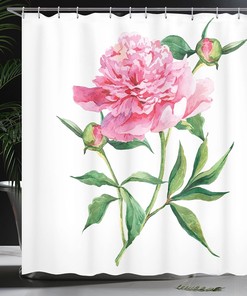 Vintage Peony Shower Curtain, Botanical Spring Garden Flower Theme Cloth Fabric Bathroom Decor