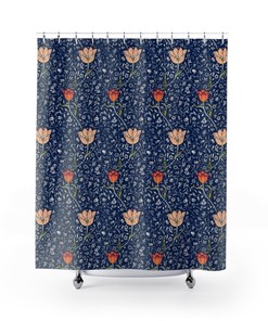 Vintage William Morris Blue Flower Shower Curtain for Bathroom Decor - Vintage and Bathroom Decor