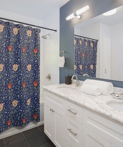 Vintage William Morris Blue Flower Shower Curtain for Bathroom Decor - Vintage and Bathroom Decor