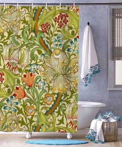 Vintage William Morris Golden Lily Pre-Raphaelite Shower Curtain for Bathroom Decor