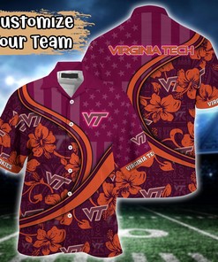 Virginia Tech Hokies NCAA US Flag Flower Hawaii Shirt For Fans
