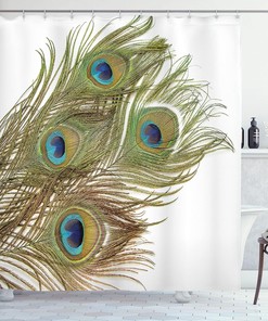 Vitality Peacock Tail Feather Shower Curtain with Awakening Print Bathroom Decor
