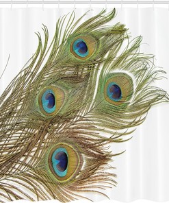 Vitality Peacock Tail Feather Shower Curtain with Awakening Print Bathroom Decor