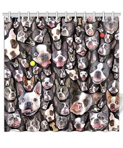 Vivid Boston Terrier Portraits Shower Curtain with Fun Background