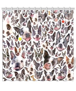 Vivid Boston Terrier Portraits Shower Curtain with Fun Background