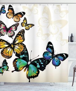 Vivid Butterfly Shower Curtain, Flying Monarchs Shades Shadows Dreamlike Fantasy Display Print for Bathroom Décor