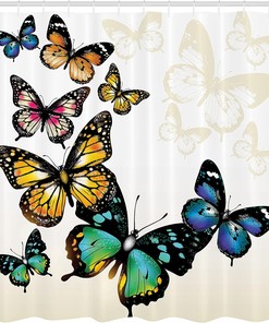 Vivid Butterfly Shower Curtain, Flying Monarchs Shades Shadows Dreamlike Fantasy Display Print for Bathroom Décor