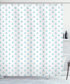 Vivid Icon Blue Anchor Shower Curtain - Nautical Pattern Print for Bathroom 