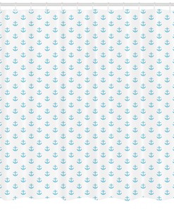 Vivid Icon Blue Anchor Shower Curtain - Nautical Pattern Print for Bathroom