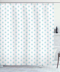 Vivid Icon Blue Anchor Shower Curtain - Nautical Pattern Print for Bathroom 